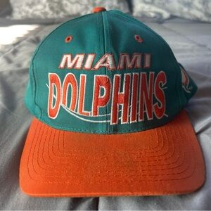 NFL Miami Dolphins Teal and Orange Hat Vintage Script Clean Used Strong Snap
